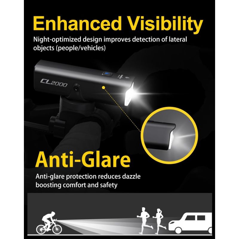 TOWILD CL2000 Bike Lights for Night Riding,2000LM Super Bright Bicycle Headlight,Waterproof Bike Front Light for Mountain Road Cycling Commuting