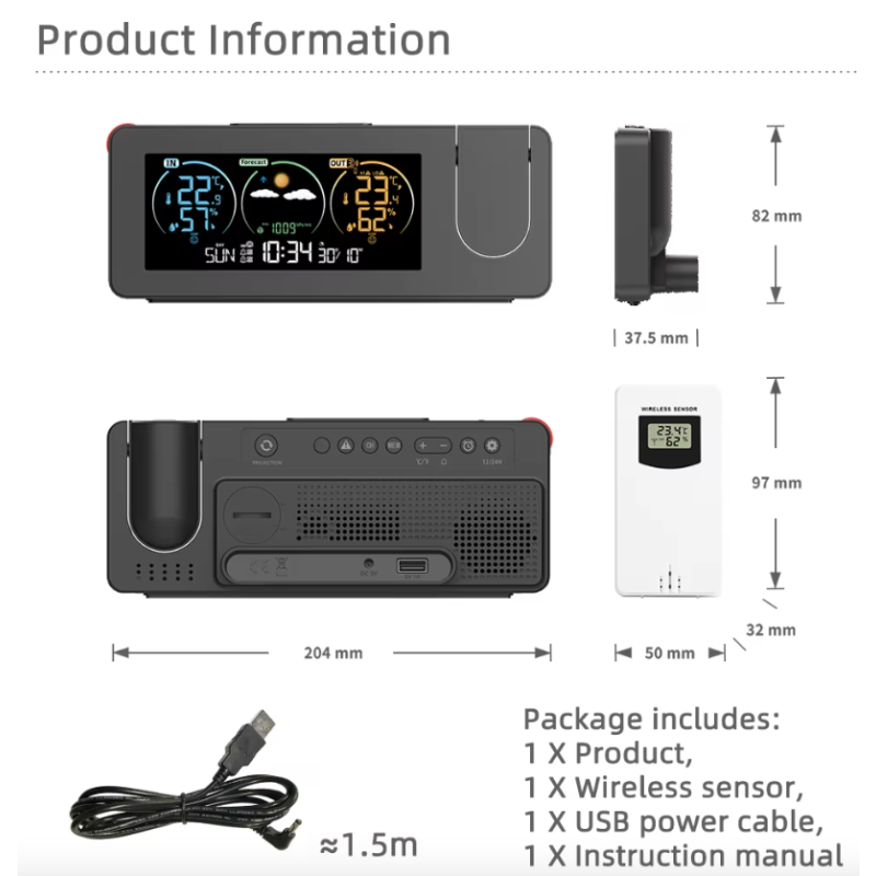 Innovative Projection Clock Wall Digital Alarm with Weather Forecast Stylish Design for Home Decor