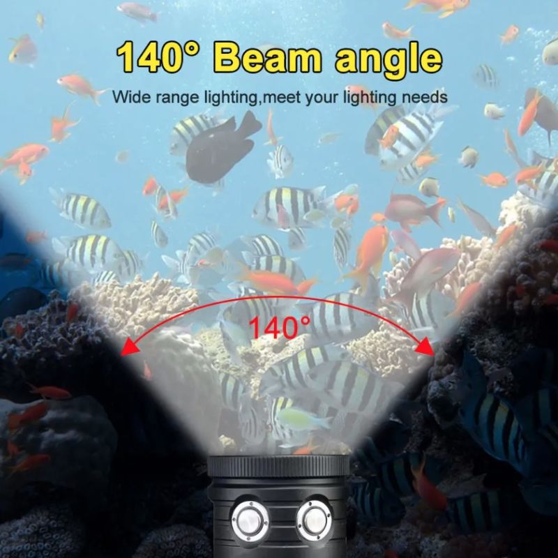D10 Super Bright Diving Flashlight 100m IPX8 Waterproof with 3 Color Settings for Underwater Photography