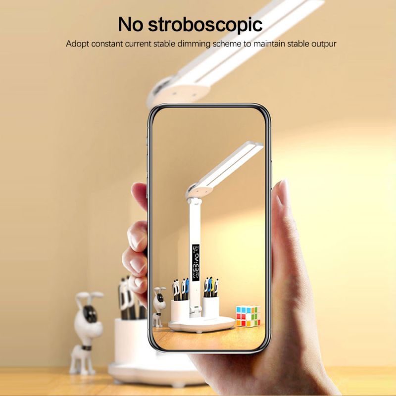 LED Desk Lamp with Pen Holder Built-in Calendar Adjustable Brightness Eye Protection for Home Office