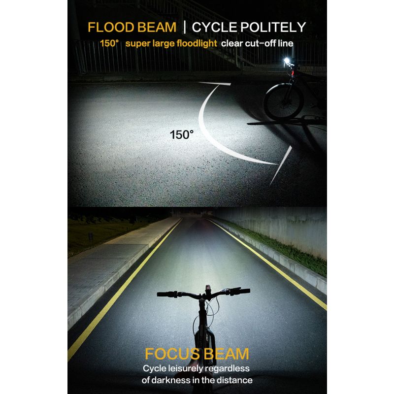 TOWILD DLite 1800 USB Rechargeable Bike Light 2100 Lumens Waterproof Headlight Cycling Safety 5000mAh Battery