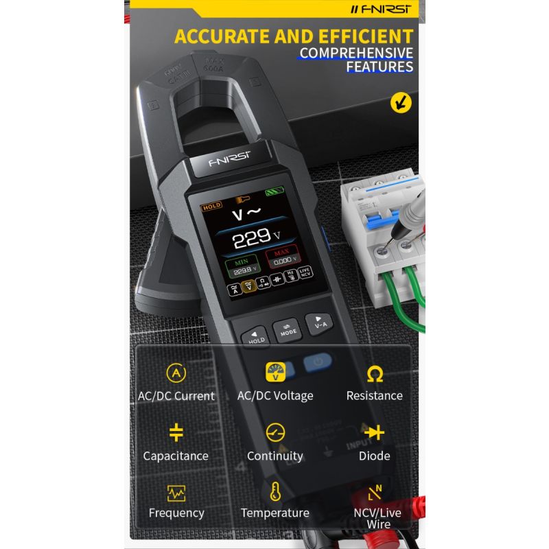 FNIRSI DMC-100 Clamp on Multimeter Fully Automatic Intelligent High Precision Clamp on Meter Ammeter Universal Meter, Measures NCV, AC/DC Voltage Current, Continuity Capacitance Diode Resistance, Temperature