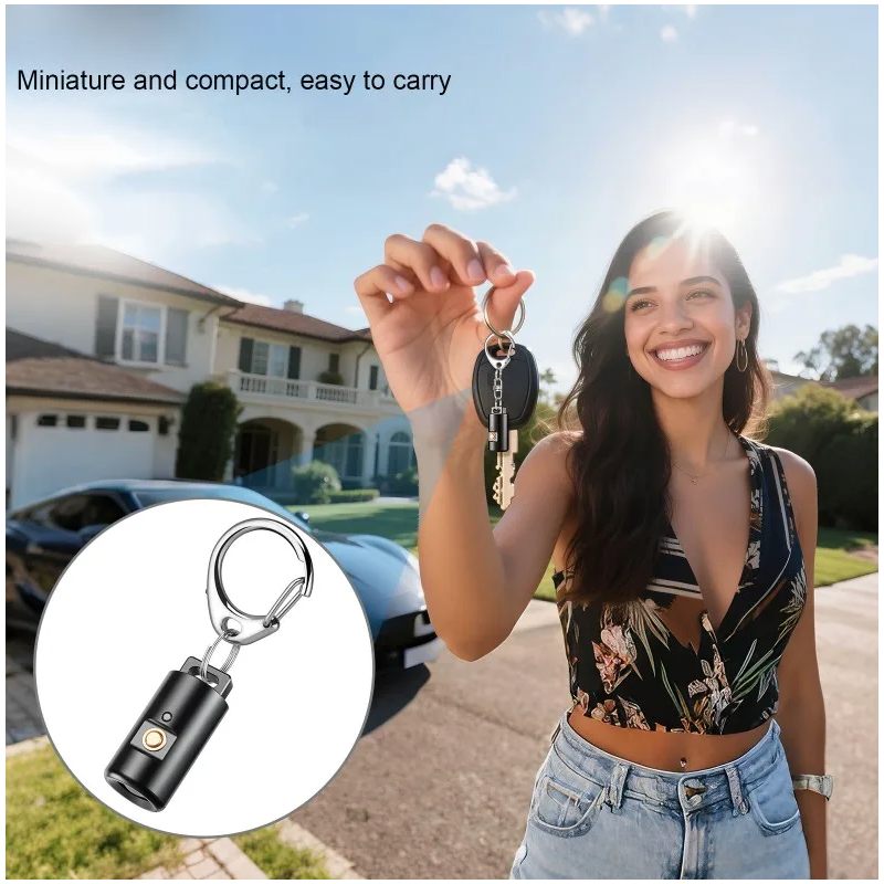 Mini Flashlight LED Rechargeable Camping Hiking Keychain Light with Necklace
