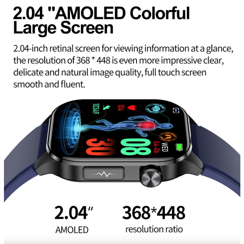 E580 Blood Glucose Smart Watch ECG Heart Rate Blood Pressure IP68 Waterproof Smartwatch