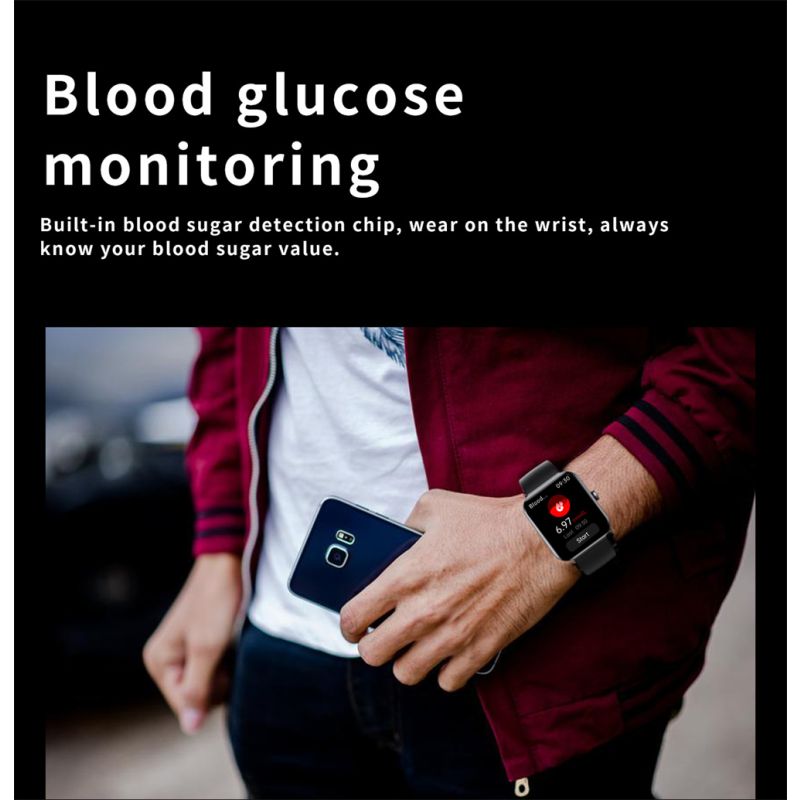 F57L Smart Watch Blood Glucose Blood Pressure Heart Rate Temperature Monitoring Sport Monitoring 1.91 Inch Sn