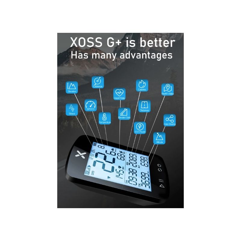 XOSS G+ G2 Bike Computer GPS Generation Wireless Speedometer Tracker with Custom Display and Heart Rate Sensor