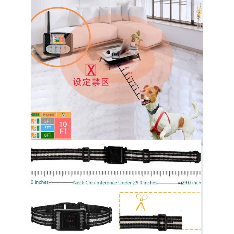 3 in 1 Wireless Electronic Dog Fence with Adjustable Perimeter Advanced Radar Tech Barking Control System
