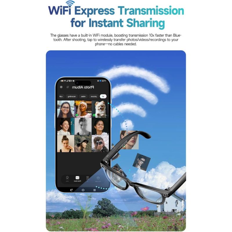 AI Smart Translation Glasses, Smart Glasses with Camera and Bluetooth, AI Glasses for Calls & Musi,UV Protection,Anti-Blue Light Glasses Everyday Wear