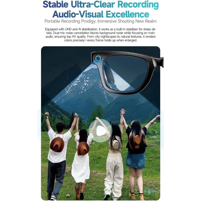 AI Smart Translation Glasses, Smart Glasses with Camera and Bluetooth, AI Glasses for Calls & Musi,UV Protection,Anti-Blue Light Glasses Everyday Wear