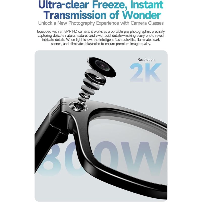 AI Smart Translation Glasses, Smart Glasses with Camera and Bluetooth, AI Glasses for Calls & Musi,UV Protection,Anti-Blue Light Glasses Everyday Wear