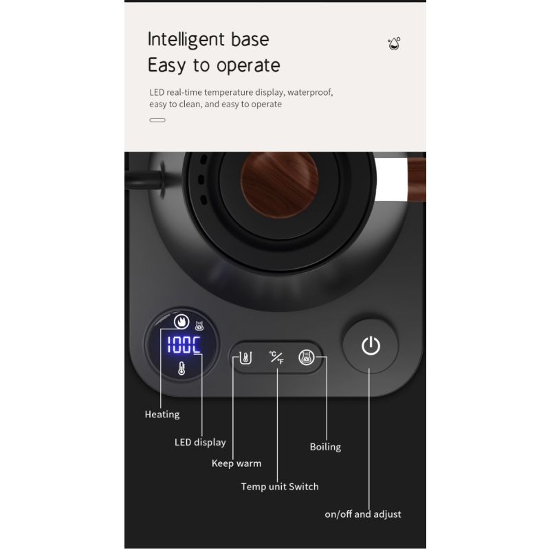 Electric Gooseneck Kettle Real-Time Temperature Control 1200-Watt Quick Heating Safe Design Precision Pouring