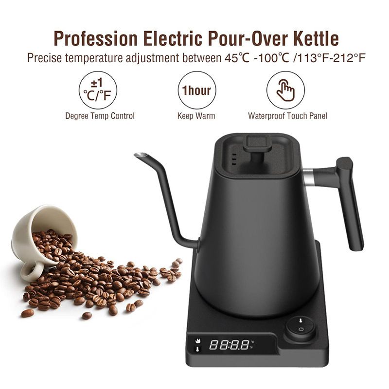 Electric Gooseneck Kettle Real-Time Temperature Control 1200-Watt Quick Heating Safe Design Precision Pouring