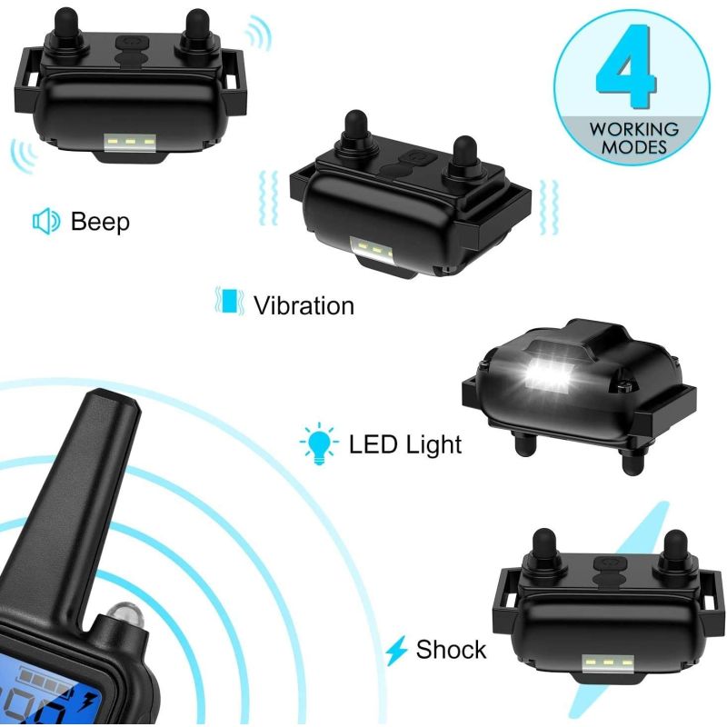 Controle remoto da gola elétrica do cão de 800m elétrico que recarregável impermeável recarregável com exposição do LCD para o som de vibração do choque do tamanho