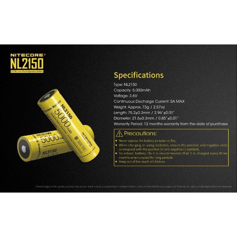 Nitecore nl2150 5000mAH 3.6V 18WH 21700 bateria recarregável de Li-ion