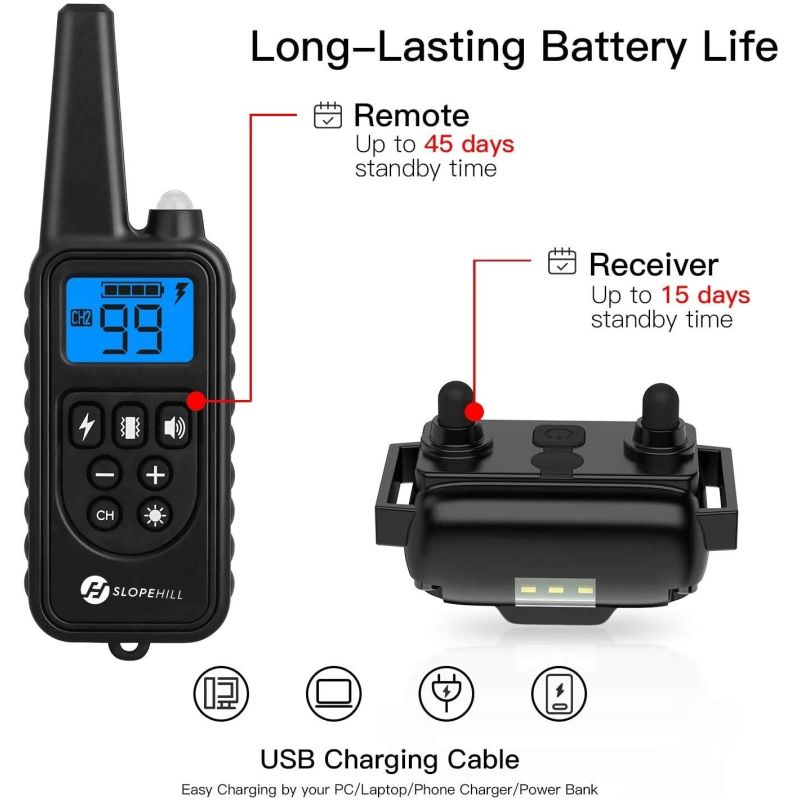 Controle remoto da gola elétrica do cão de 800m elétrico que recarregável impermeável recarregável com exposição do LCD para o som de vibração do choque do tamanho