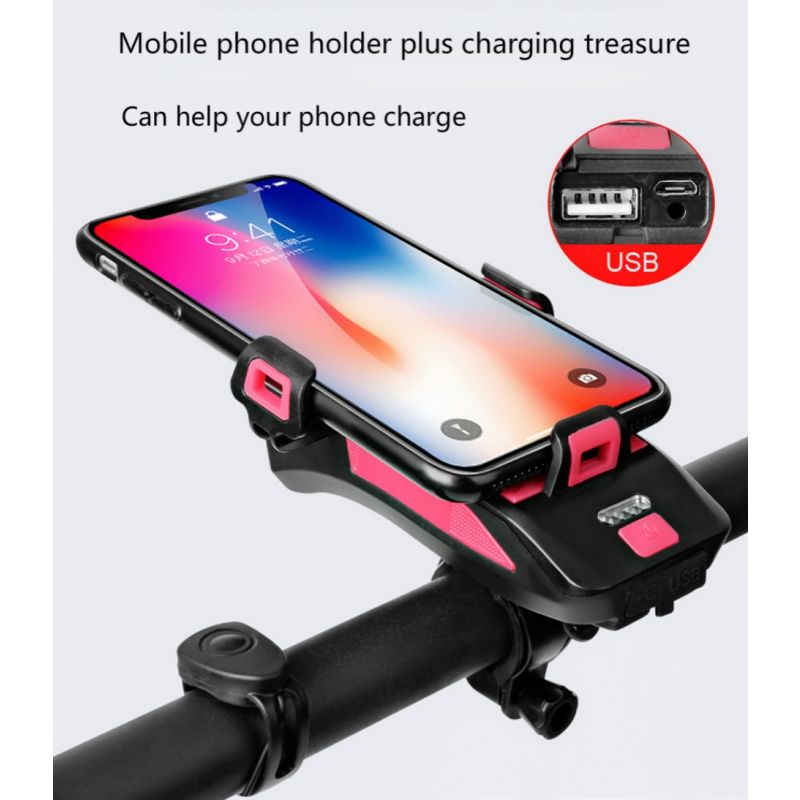 Multifuncional de luz de bicicleta 4 em 1 luz de bicicleta 800 lumens bike lanterna bike horn titular de telefone banco de potência bicicleta luz frontal