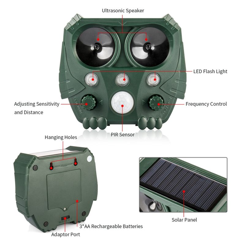 Repelente animal ultrassônico energia solar pássaro cão gato skunk cervos raccoon repelente