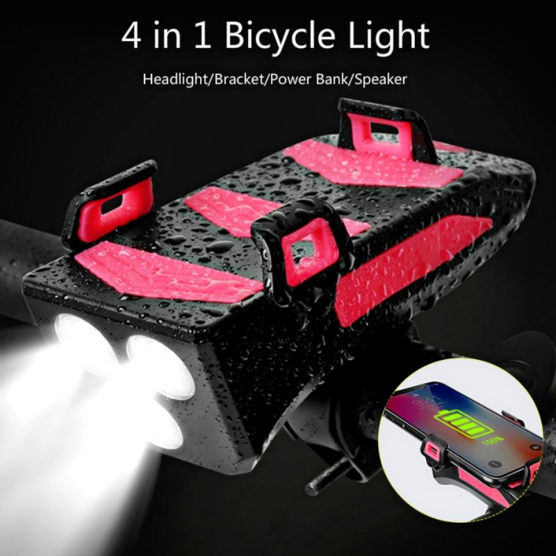 Multifuncional de luz de bicicleta 4 em 1 luz de bicicleta 800 lumens bike lanterna bike horn titular de telefone banco de potência bicicleta luz frontal