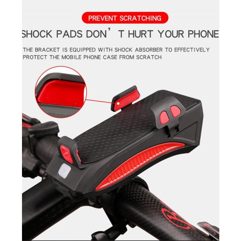 Multi-função 4 em 1 MTB Bicycle Light USB Recarregável LED Bicicleta Cabeça Da Lâmpada Bicicleta Titular Do Telefone Potência PowerBank Ciclismo Frente Luz