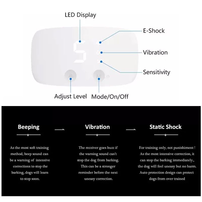 New Touch 7 Nível Sn Cachorro Casca de Choque Treinamento Colarinho Impermeável Recarregável Choque Estático Anti No Bark Colar Cão Treinamento