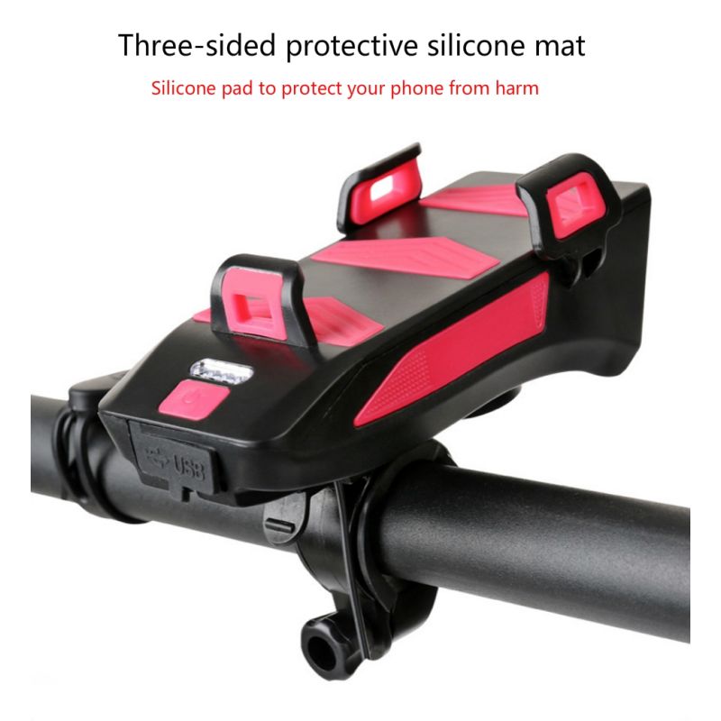 Multifuncional de luz de bicicleta 4 em 1 luz de bicicleta 800 lumens bike lanterna bike horn titular de telefone banco de potência bicicleta luz frontal