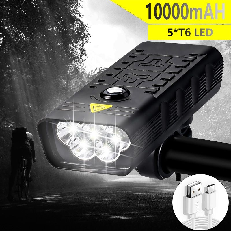 Luzes dianteiras de bicicleta TK5 5x T6 5000 Lumens USB Farol de bicicleta recarregável para a noite