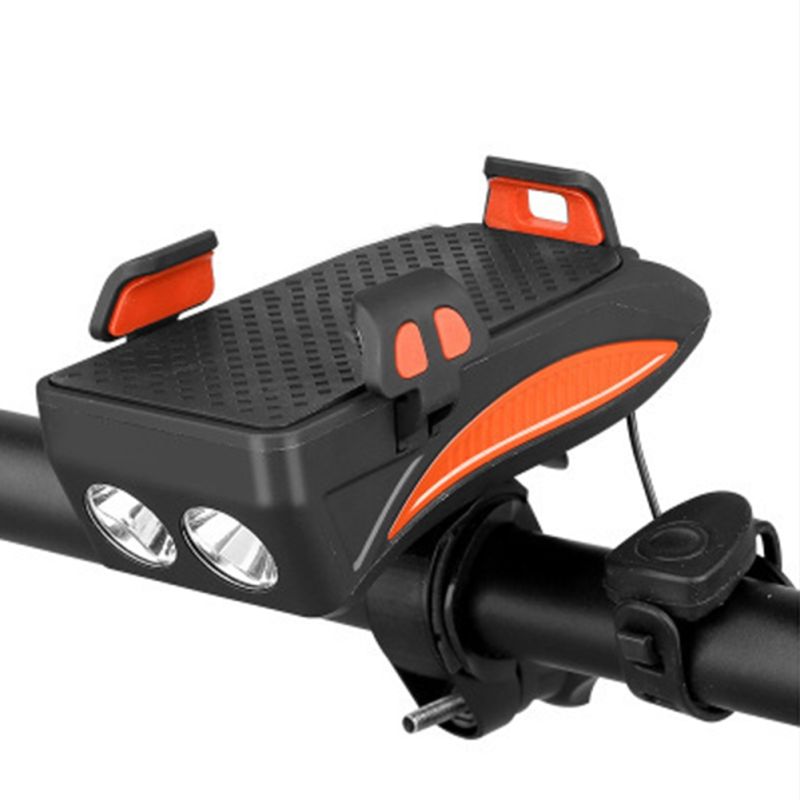 Multi-função 4 em 1 MTB Bicycle Light USB Recarregável LED Bicicleta Cabeça Da Lâmpada Bicicleta Titular Do Telefone Potência PowerBank Ciclismo Frente Luz