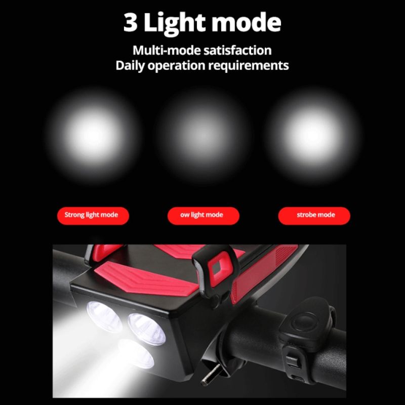 Multifuncional de luz de bicicleta 4 em 1 luz de bicicleta 800 lumens bike lanterna bike horn titular de telefone banco de potência bicicleta luz frontal