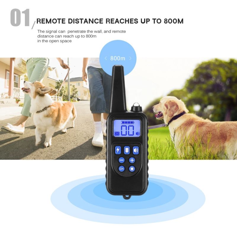 2020 Novo 800m Elétrico Dog Treinando Collar Pet Remoto Recarregável Recarregável com Display LCD para Todo Som Choque Vibração Som