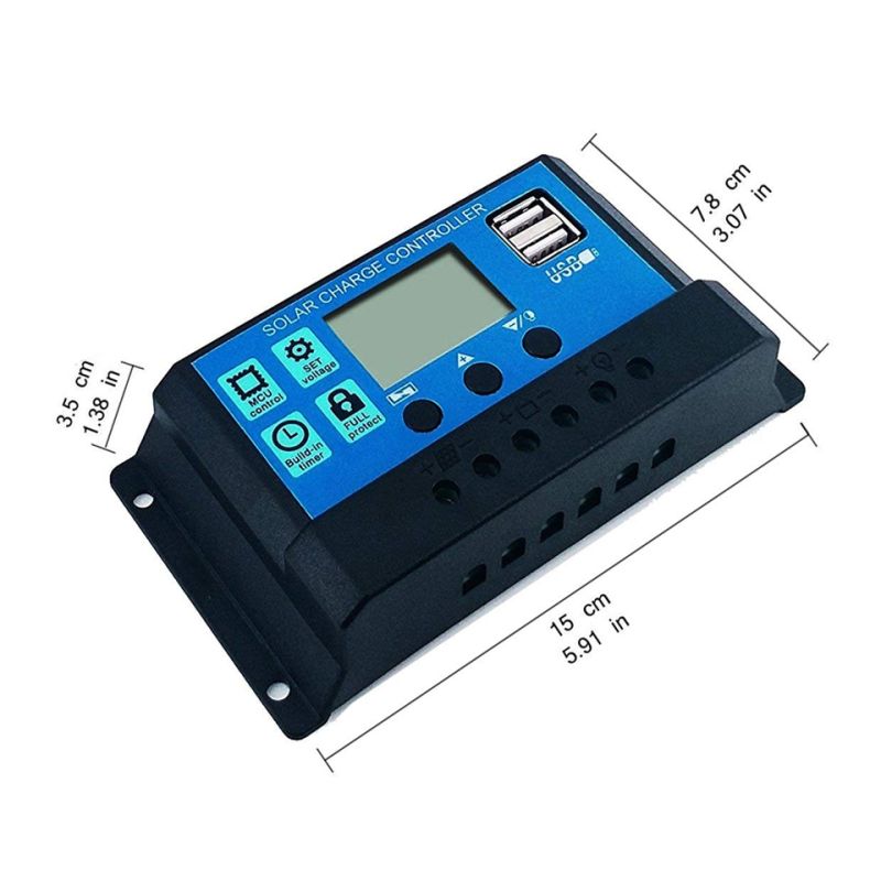 60A / 50A / 40A / 30A / 20A / 10A 12V 24V Auto Charge Solar Controlador PWM Controladores LCD Dual USB 5V Saída Solar Painel PV Regulador PV