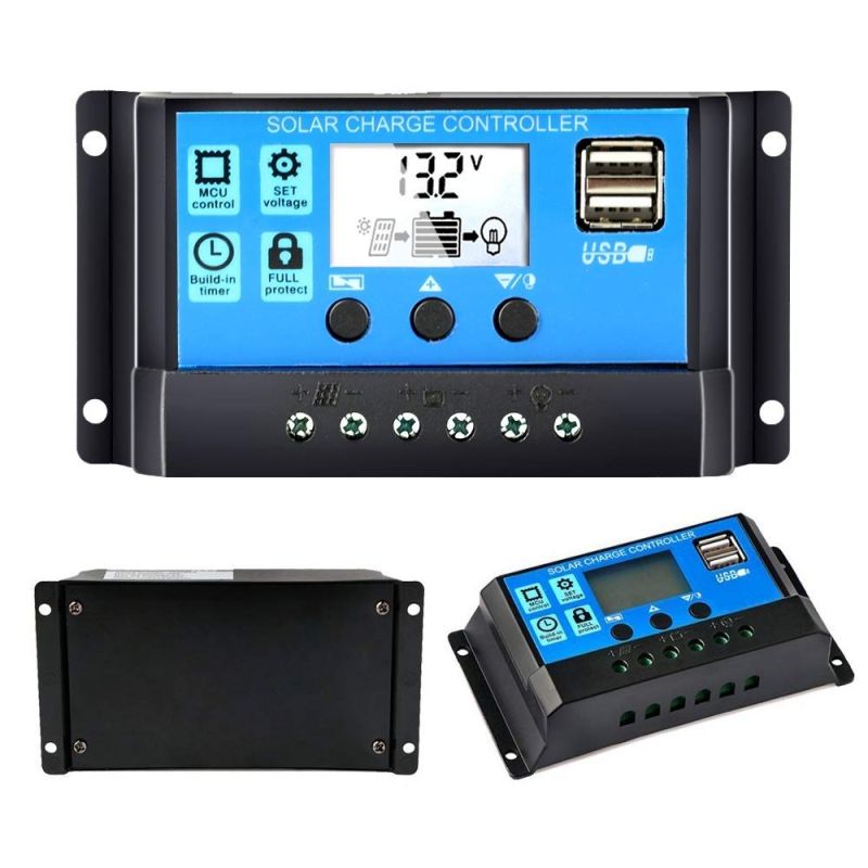60A / 50A / 40A / 30A / 20A / 10A 12V 24V Auto Charge Solar Controlador PWM Controladores LCD Dual USB 5V Saída Solar Painel PV Regulador PV