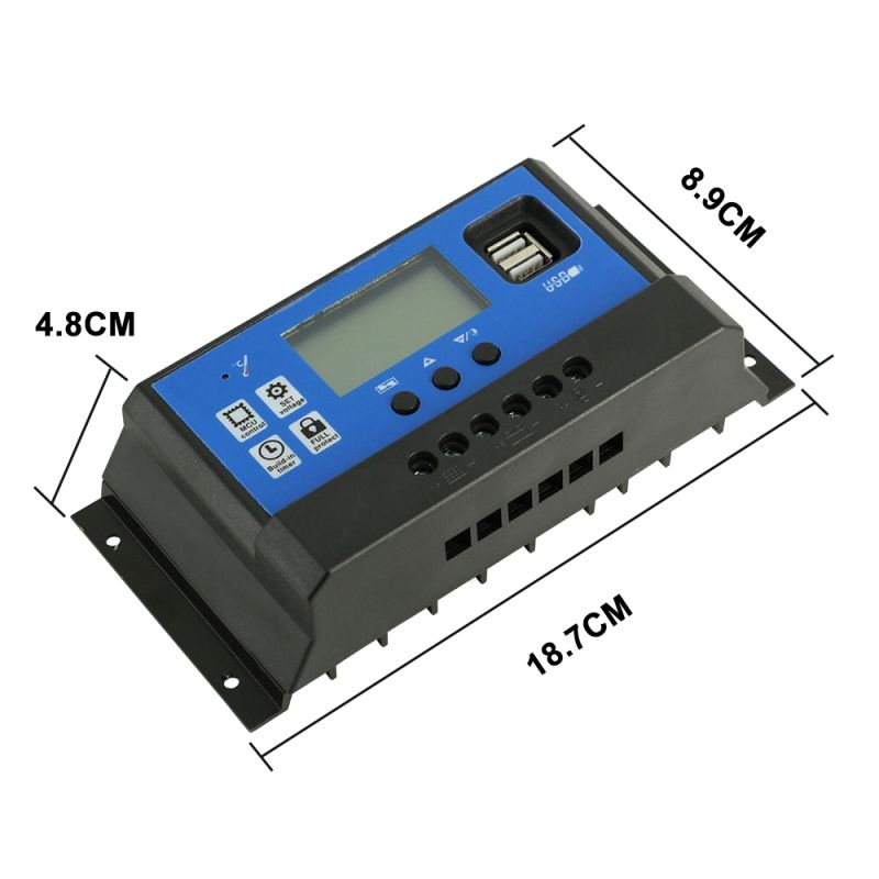 60A / 50A / 40A / 30A / 20A / 10A 12V 24V Auto Charge Solar Controlador PWM Controladores LCD Dual USB 5V Saída Solar Painel PV Regulador PV