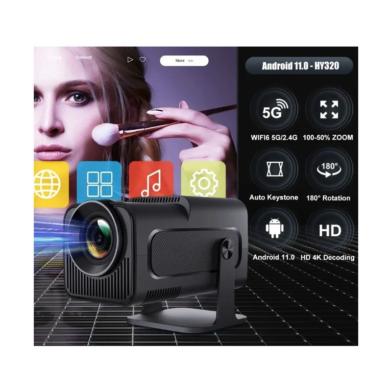 HY320 Android 11 Projector Compact 4K Native 390 ANSI Lumens Dual Wifi6 Bluetooth 5.0 Home Outdoor Cinema