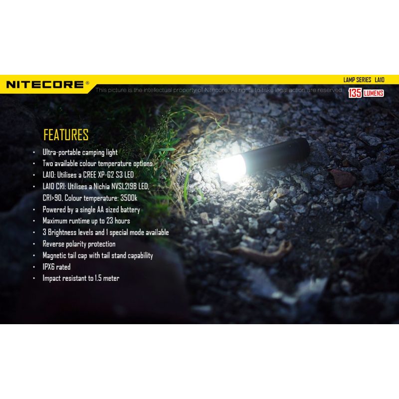 Nitecore la10 135 lumens mini edc camping nichia xp-g2 s3 lanterna led