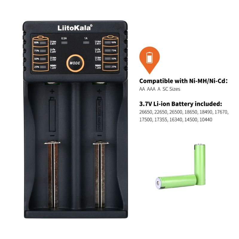 Liitokala Lii-202 Smart Charger for 18650 26650 21700 NiMH Lithium Batteries Dual Channels USB Output