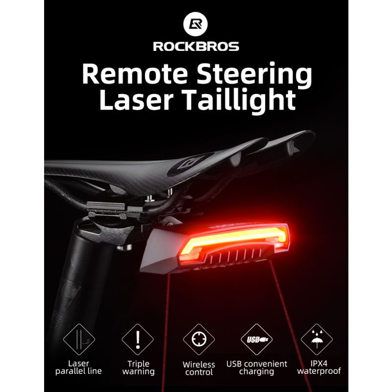 ROCKBROS LKWD-R1 Luz de Bicicleta Inteligente USB LED Controle Remoto Sem Fio Luz Traseira de Bicicleta MTB Estrada Laser Sinal de Volta Lâmpada de Ciclismo Luz Traseira
