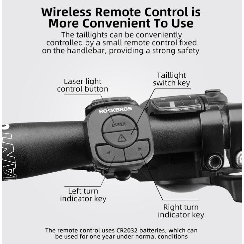 ROCKBROS LKWD-R1 Luz de Bicicleta Inteligente USB LED Controle Remoto Sem Fio Luz Traseira de Bicicleta MTB Estrada Laser Sinal de Volta Lâmpada de Ciclismo Luz Traseira