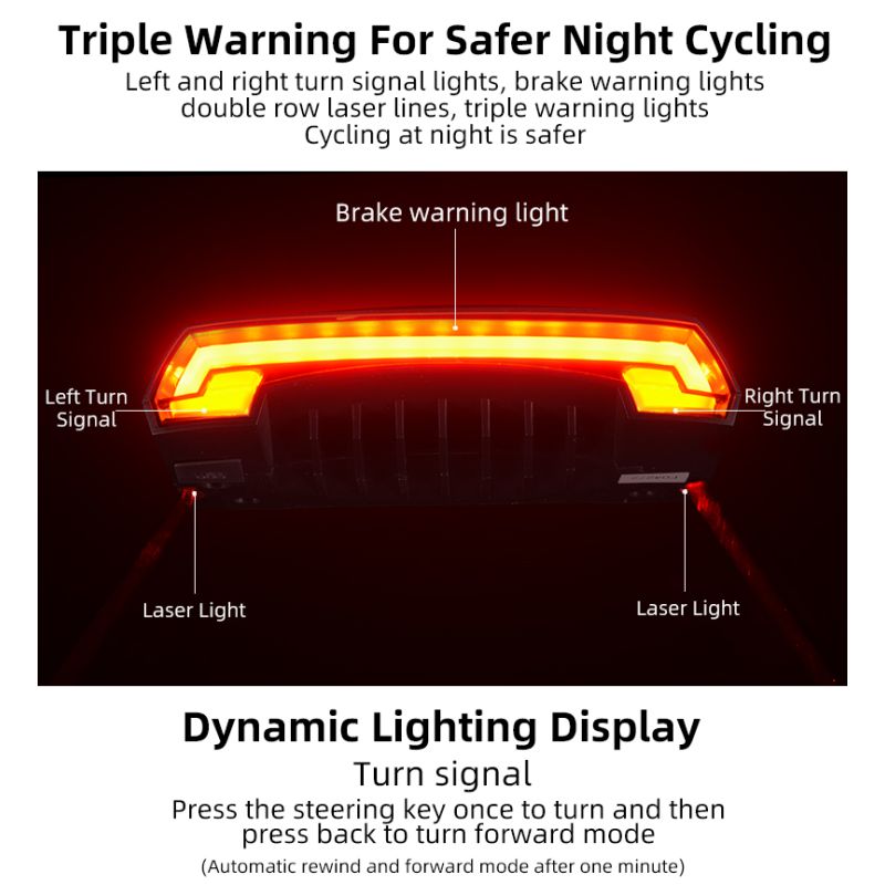 ROCKBROS LKWD-R1 Luz de Bicicleta Inteligente USB LED Controle Remoto Sem Fio Luz Traseira de Bicicleta MTB Estrada Laser Sinal de Volta Lâmpada de Ciclismo Luz Traseira