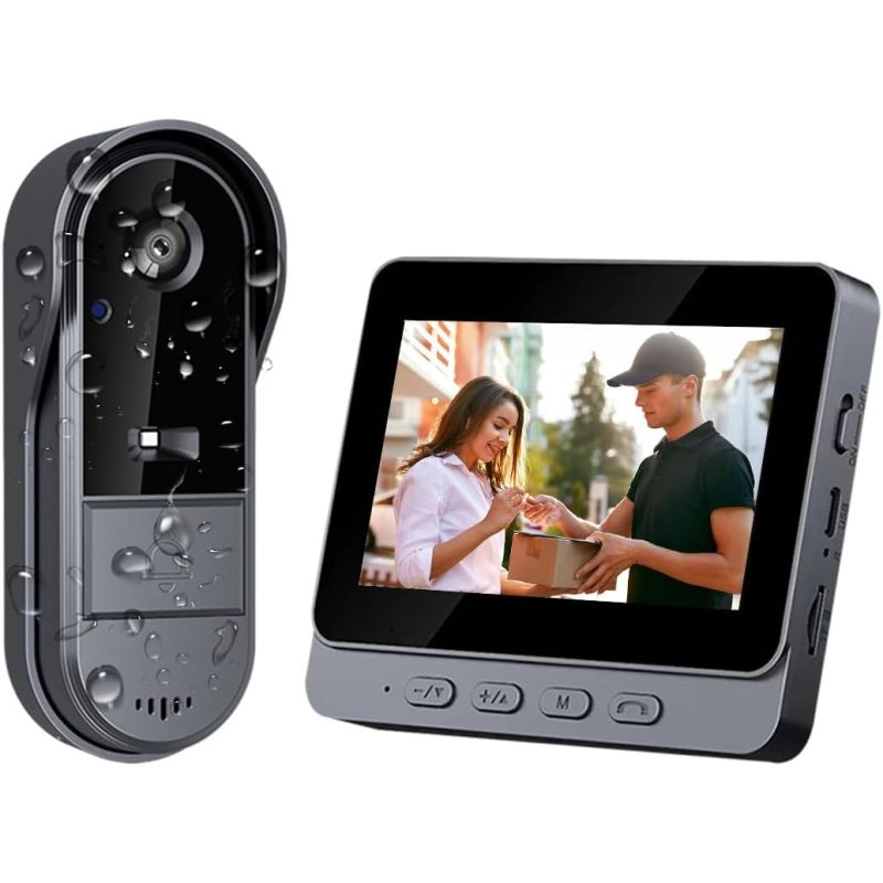 Wireless Door Bell Cameras with Monitor Screen Waterproof Two-Way Audio No Subscription No WiFi Needed