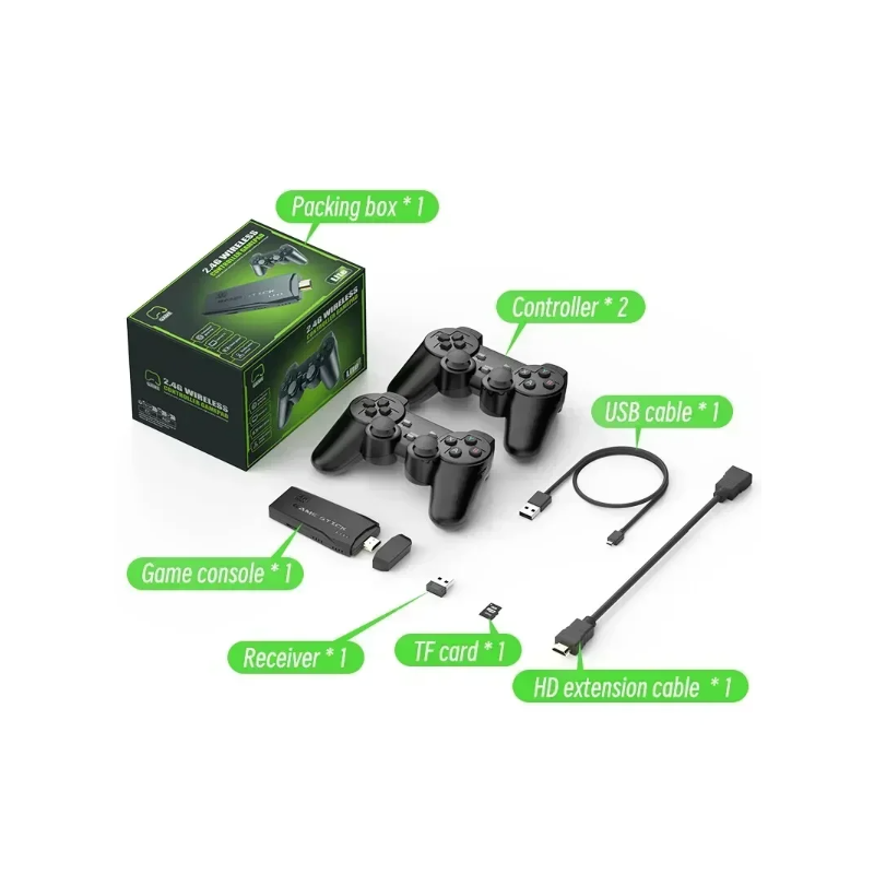 M8 Video Game Console with Dual 2.4G Wireless Controllers 10000 Retro Games Library PS1 Atari 64G Model