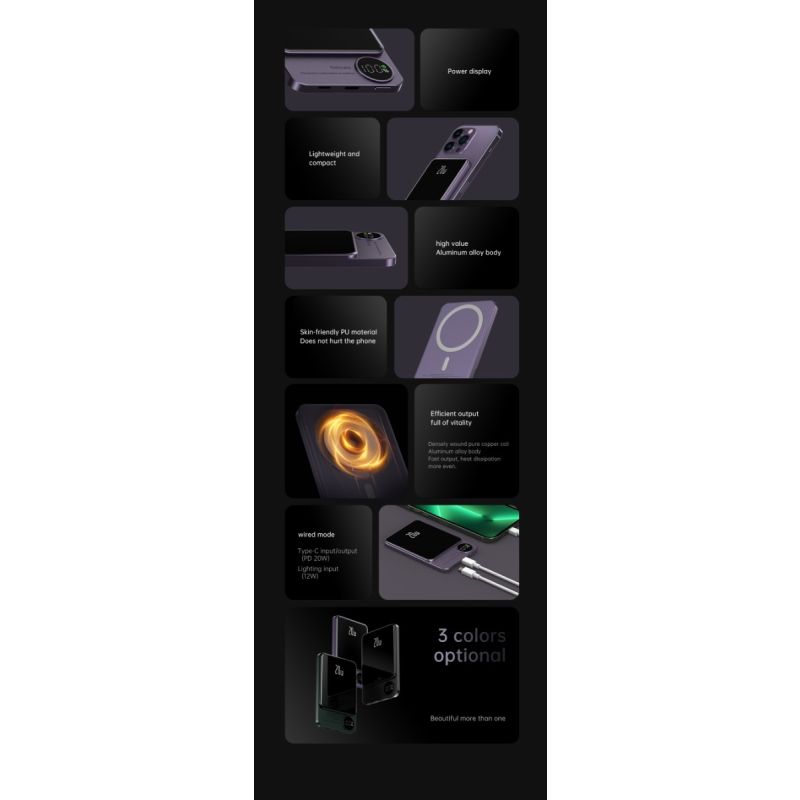 Magnetic Wireless Power Bank 10000mAh Fast Induction Charger for iPhone 12 13 Pro Max Stylish Charging Solution