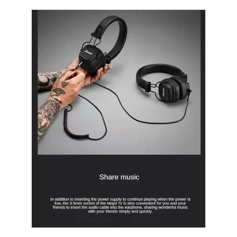 Marshall Major IV Bluetooth Headphones Classic Aesthetics Signature Sound Deep Bass Wireless Charging