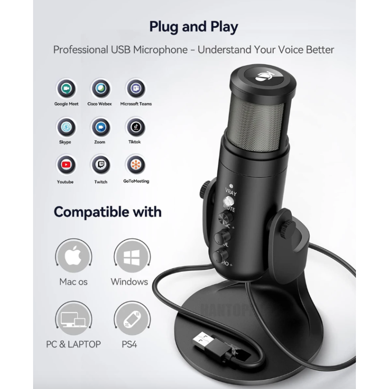 MU900PRO RGB USB Microphone for Streaming with Dynamic RGB Lighting and Cardioid Pickup Pattern for High Sound Quality
