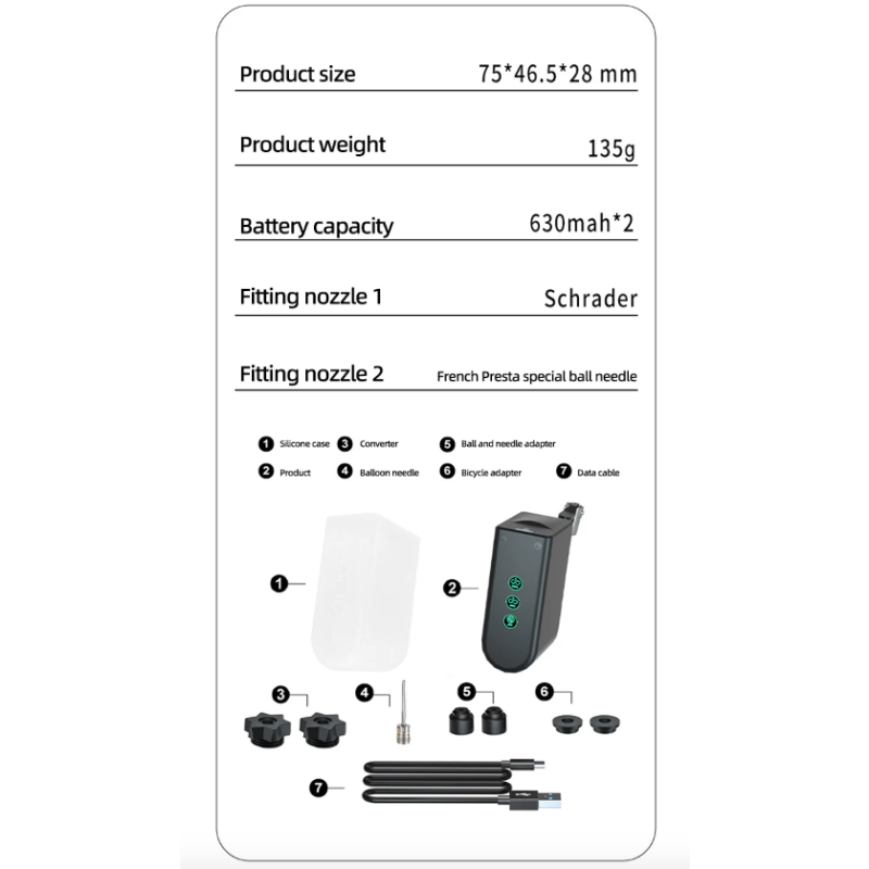 HT09 Mini Bike Pump Portable Electric Air Pump with High-Precision Pressure Sensor Lightweight Design
