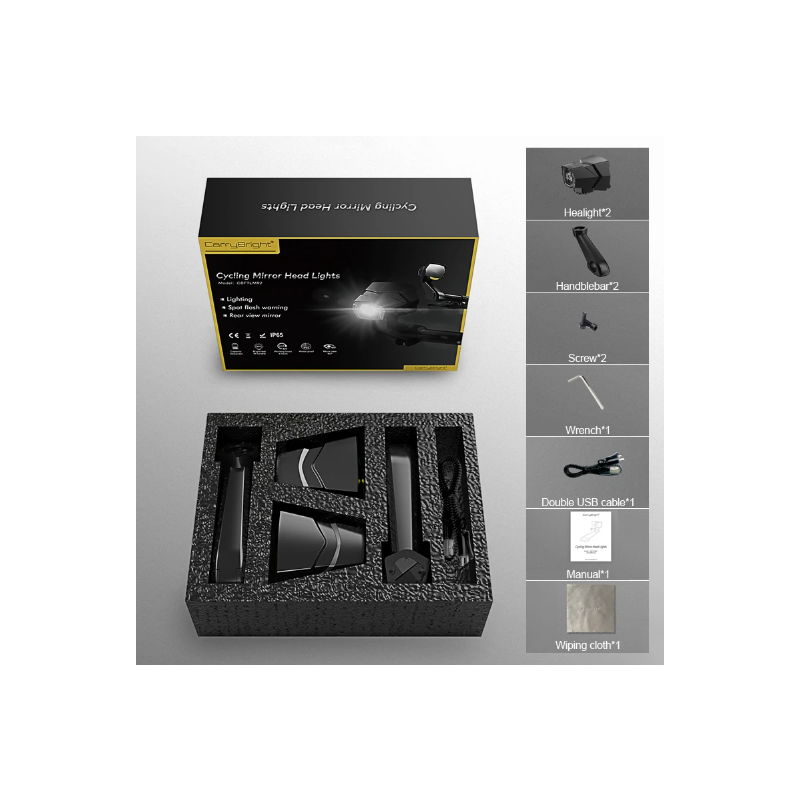 CarryBright CB800 Rearview Mirror Headlight Dual Function Bicycle Safety Equipment for City Riding and Trails