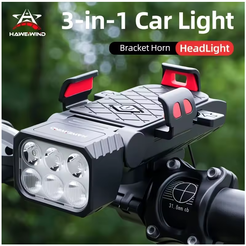 Bicycle Front Light with Horn & Phone Holder Cycling Bicycle Headlight Multifunctional Phone Holder Lamp Cycling Accessories