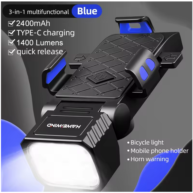 Bicycle Front Light with Horn & Phone Holder Cycling Bicycle Headlight Multifunctional Phone Holder Lamp Cycling Accessories