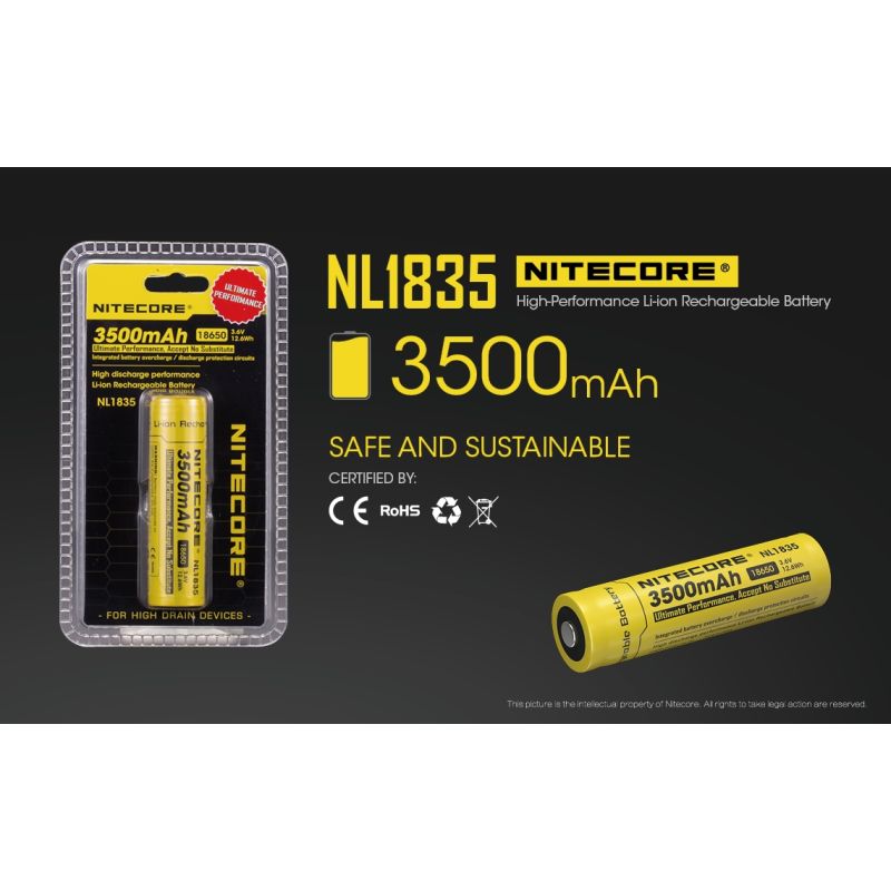 Nitecore 18650 NL1835 3500 3.6V 12.6WH bateria recarregável li-ion