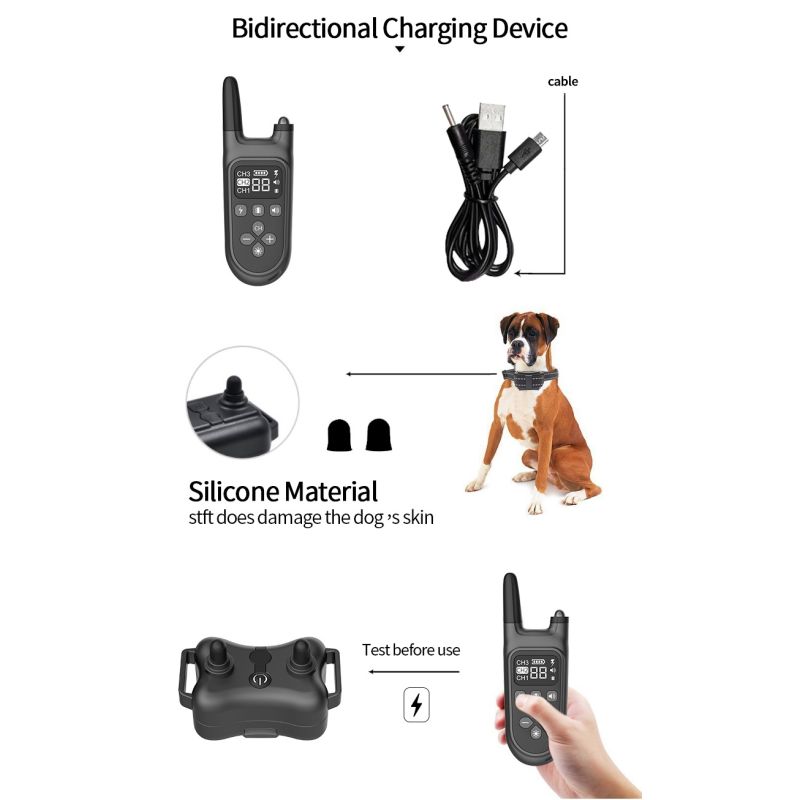2021 Novo 800m Elétrico Dog Treinando Collar Pet Controle Remoto Impermeável Recarregável com Display LCD para Todo Som Choque Vibração Som