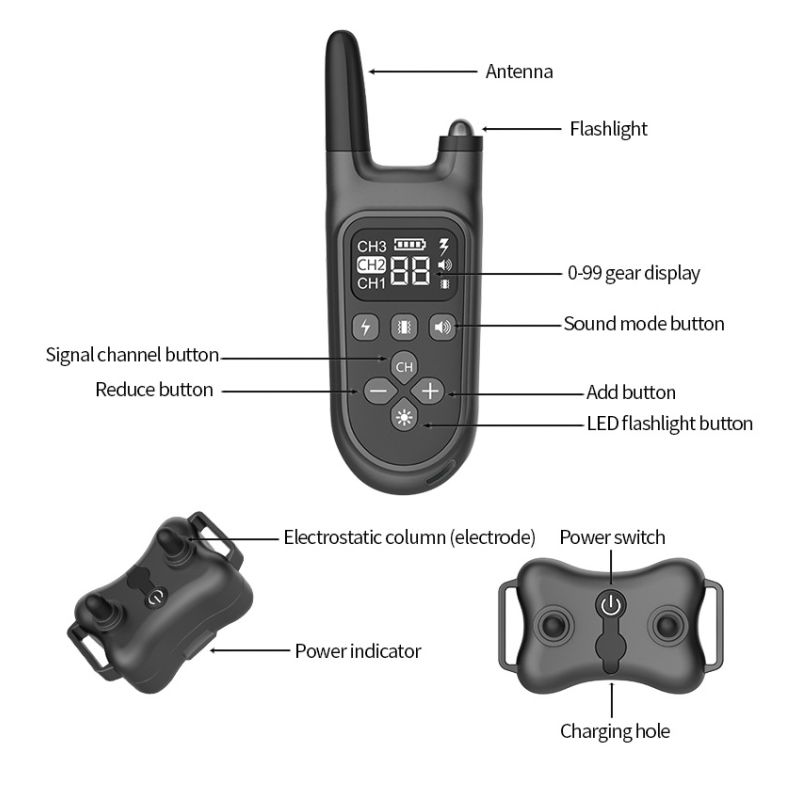 2021 Novo 800m Elétrico Dog Treinando Collar Pet Controle Remoto Impermeável Recarregável com Display LCD para Todo Som Choque Vibração Som